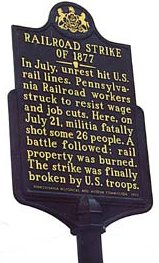 Pittsburgh historic marker commenorating deaths of striking railroad workers