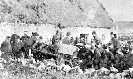 Police officers conducting a famine-era eviction in Ireland, 1850's